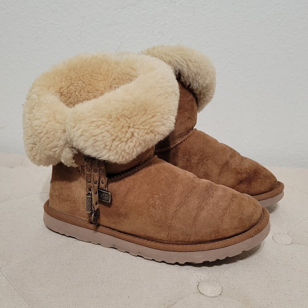 Ugg Azalea Charm Chestnut Suede Shearling Fur Ankle Booties Women Size 8